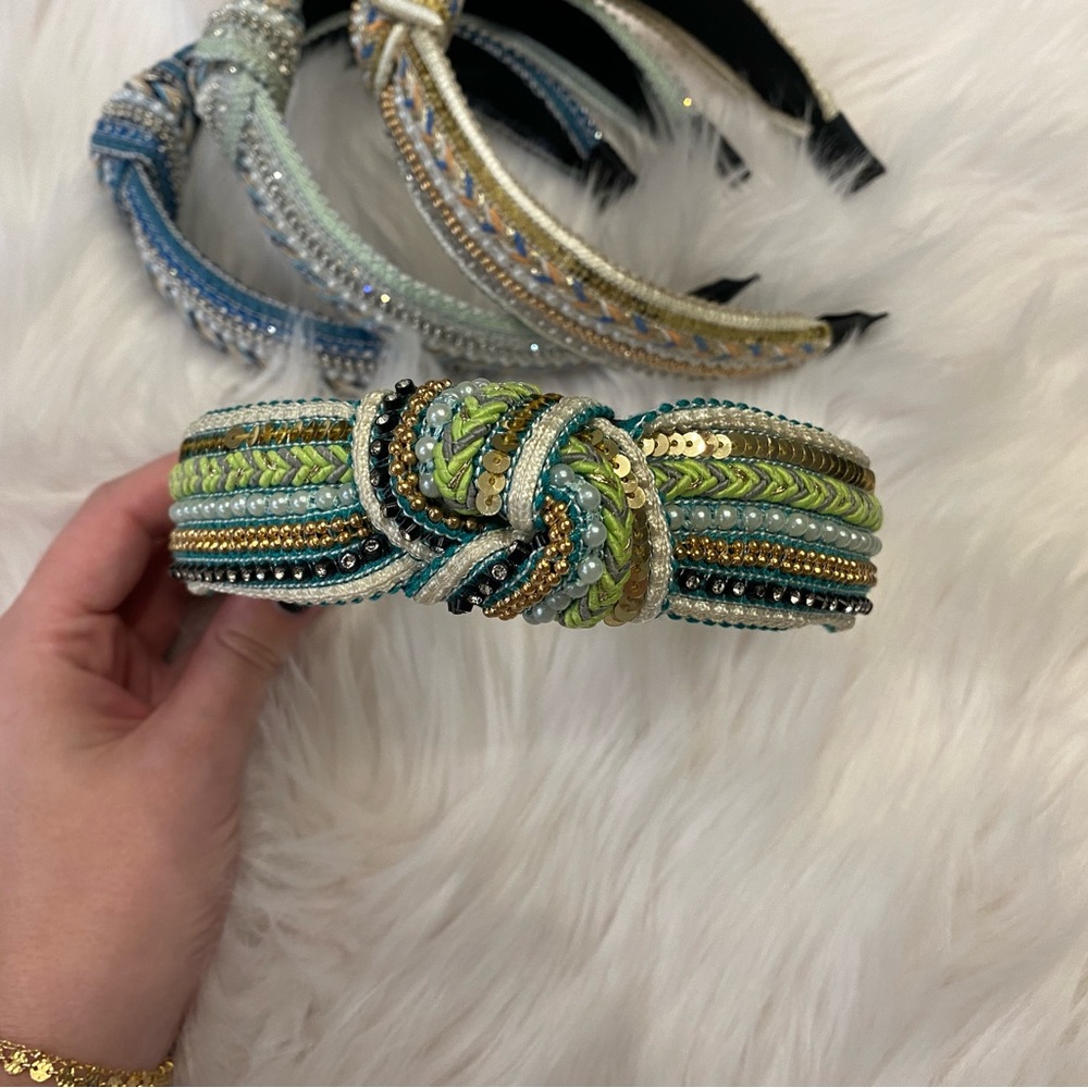Green Beaded Preppy Headband